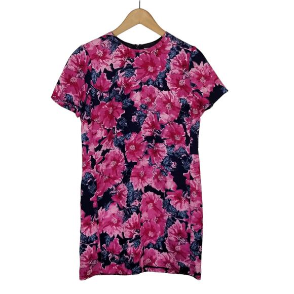 Babaton Aritzia Patricio Floral Shift Dress Short Sleeve Pink Navy Blue Size 8 - Picture 3 of 9